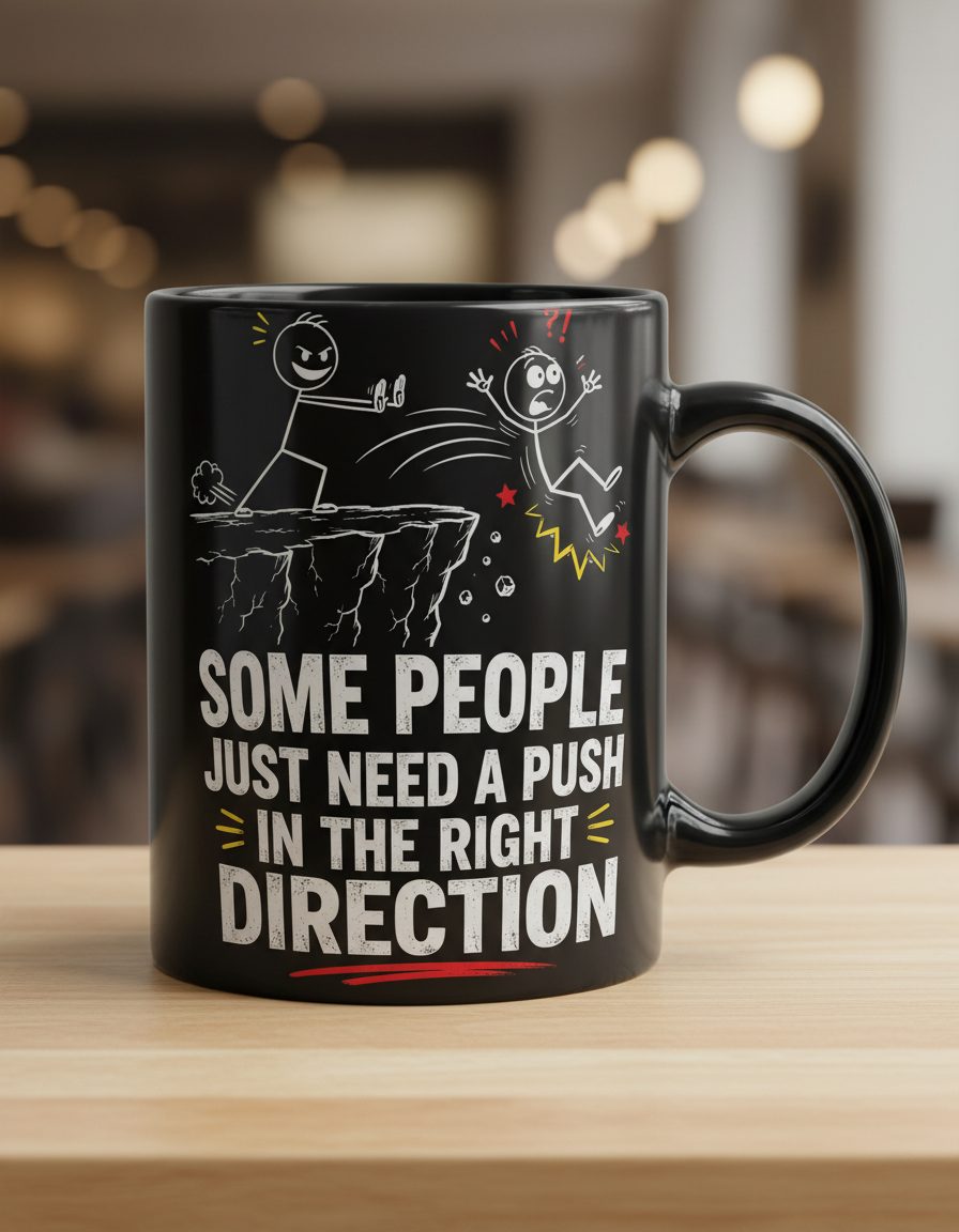 Some People Just Need a Push in the Right Direction Funny Sarcastic Humor Black Mug - product mockup - Black