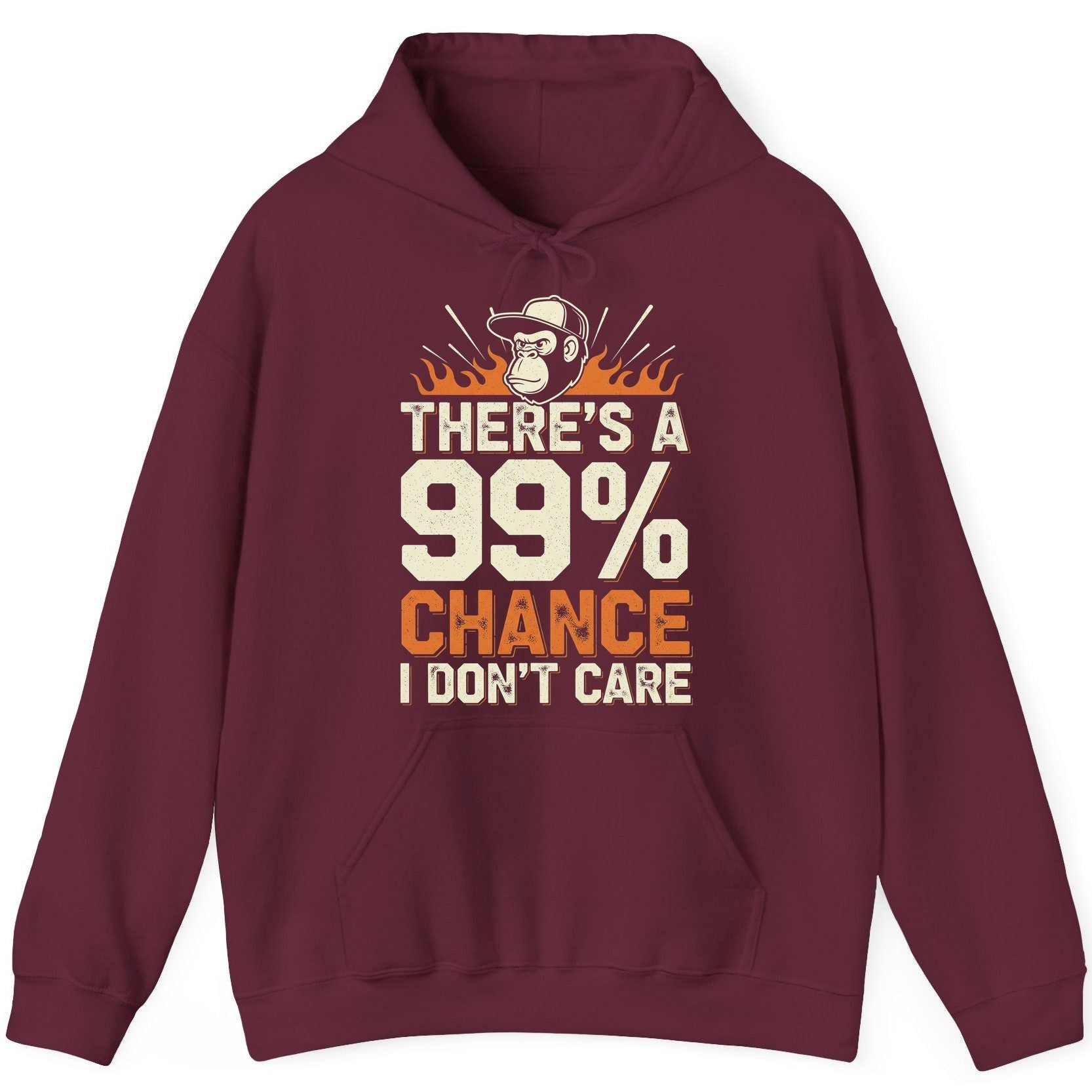 There's a 99% Chance I Don't Care sarcastic monkey Hoodie Maroon product mockup