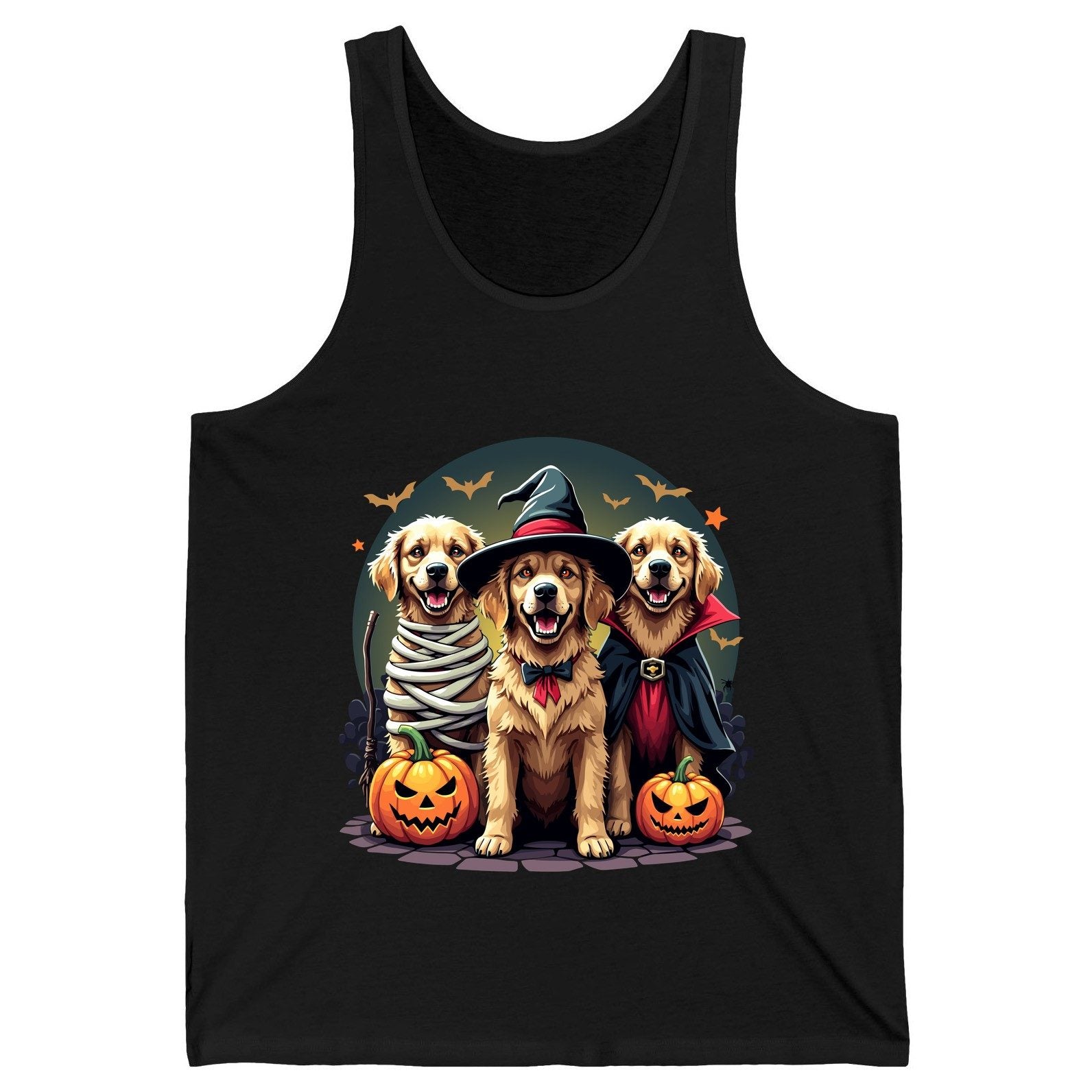 Golden Retriever Halloween Trio golden retriever Tank Top Black product mockup