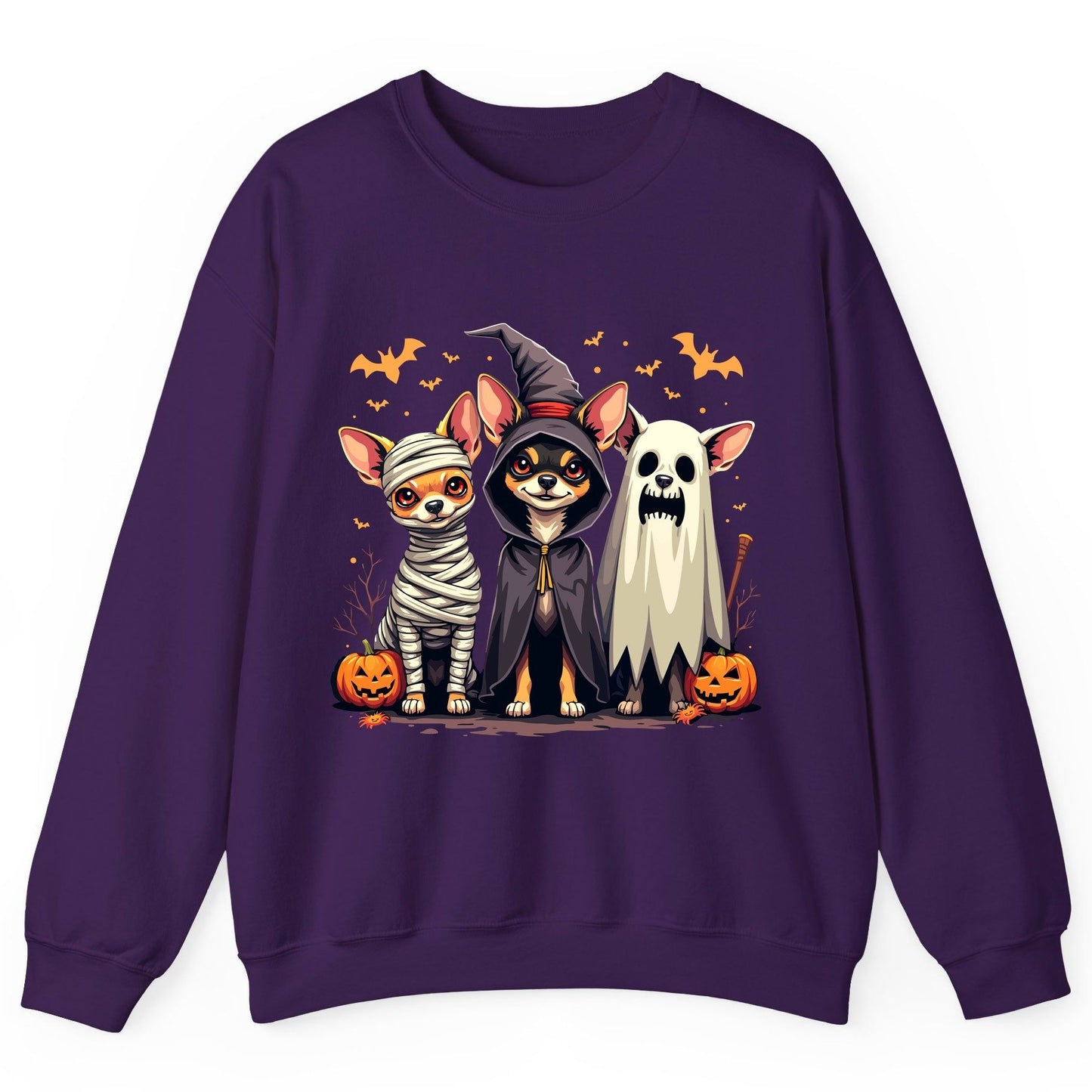 Chihuahua Halloween Costumes chihuahua dogs in Halloween costumes Sweatshirt Purple product mockup