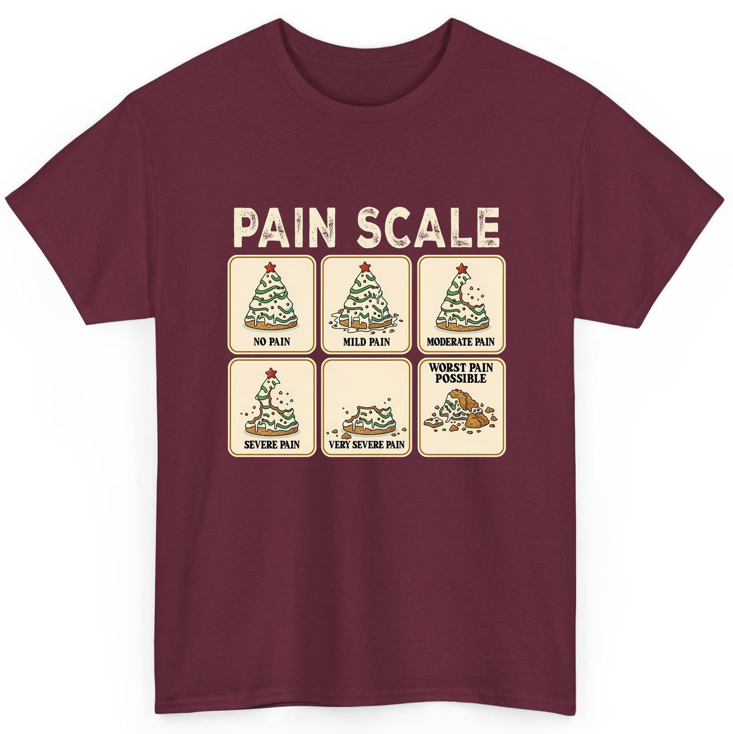 Pain Scale Christmas cookie pain scale T-Shirt Maroon product mockup