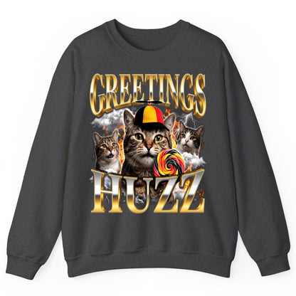 Greetings HUZZ Funny Cats Sweatshirt - product mockup - Dark Heather