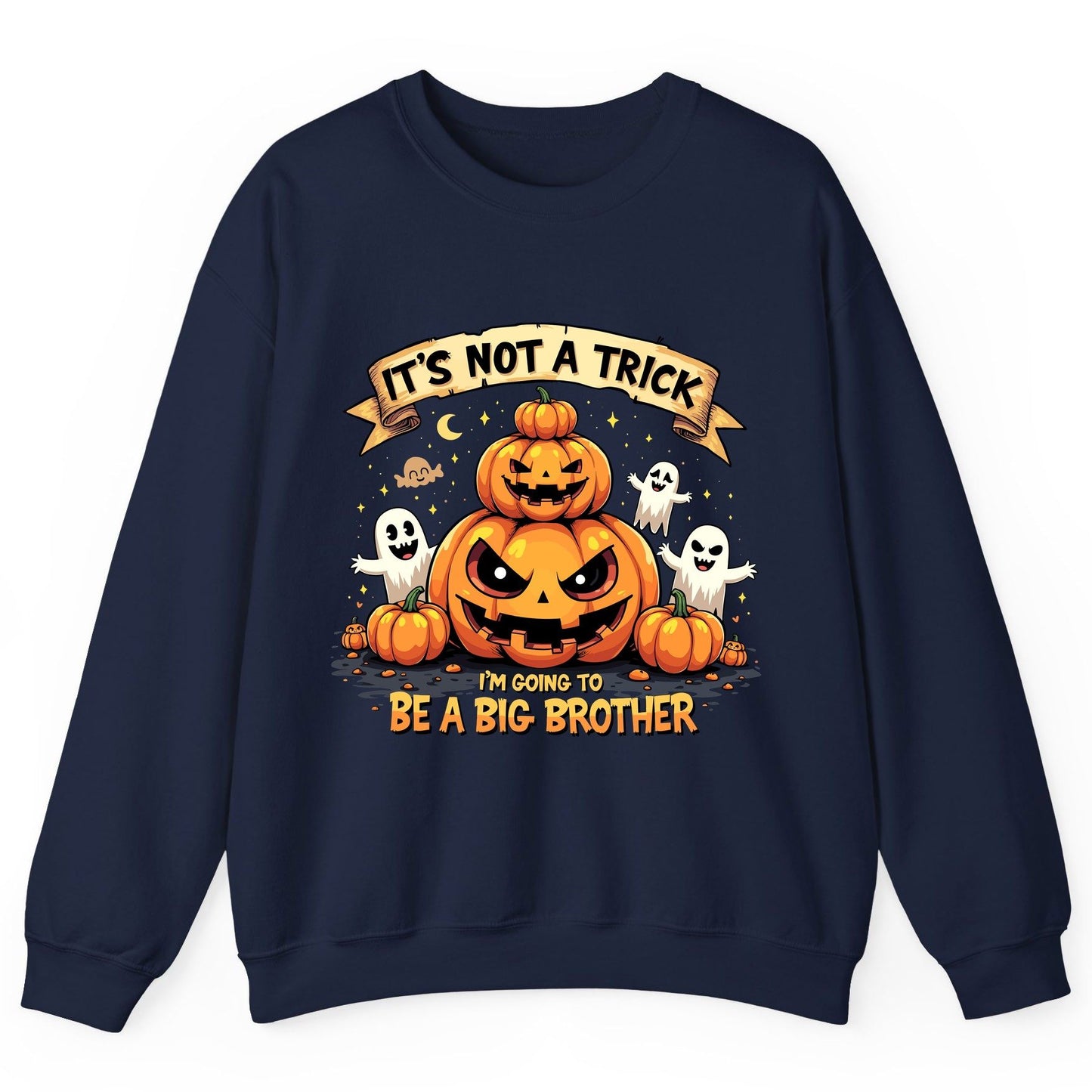 It's Not a Trick I'm Going to Be a Big Brother Halloween pregnancy announcement Sweatshirt Navy product mockup