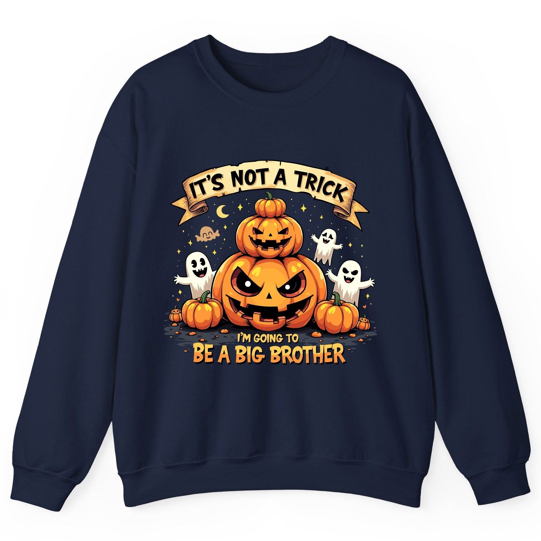 It's Not a Trick I'm Going to Be a Big Brother Halloween pregnancy announcement Sweatshirt Navy product mockup