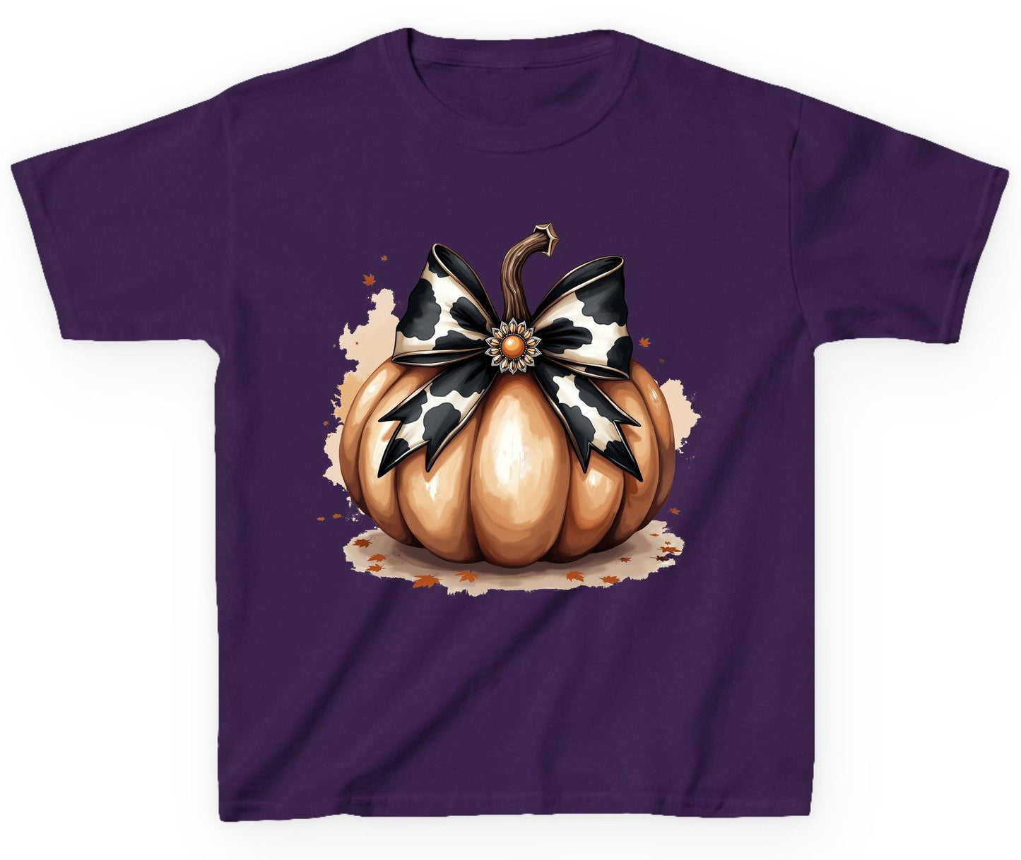Cow Print Bow Pumpkin pumpkin Youth T-Shirt Purple product mockup