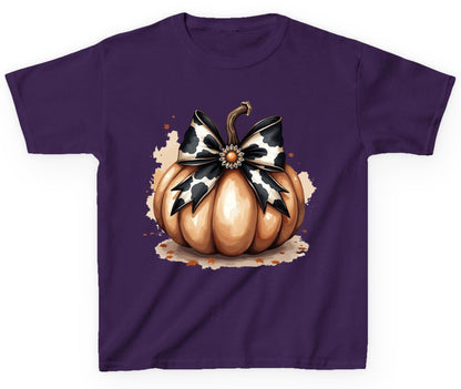 Cow Print Bow Pumpkin pumpkin Youth T-Shirt Purple product mockup