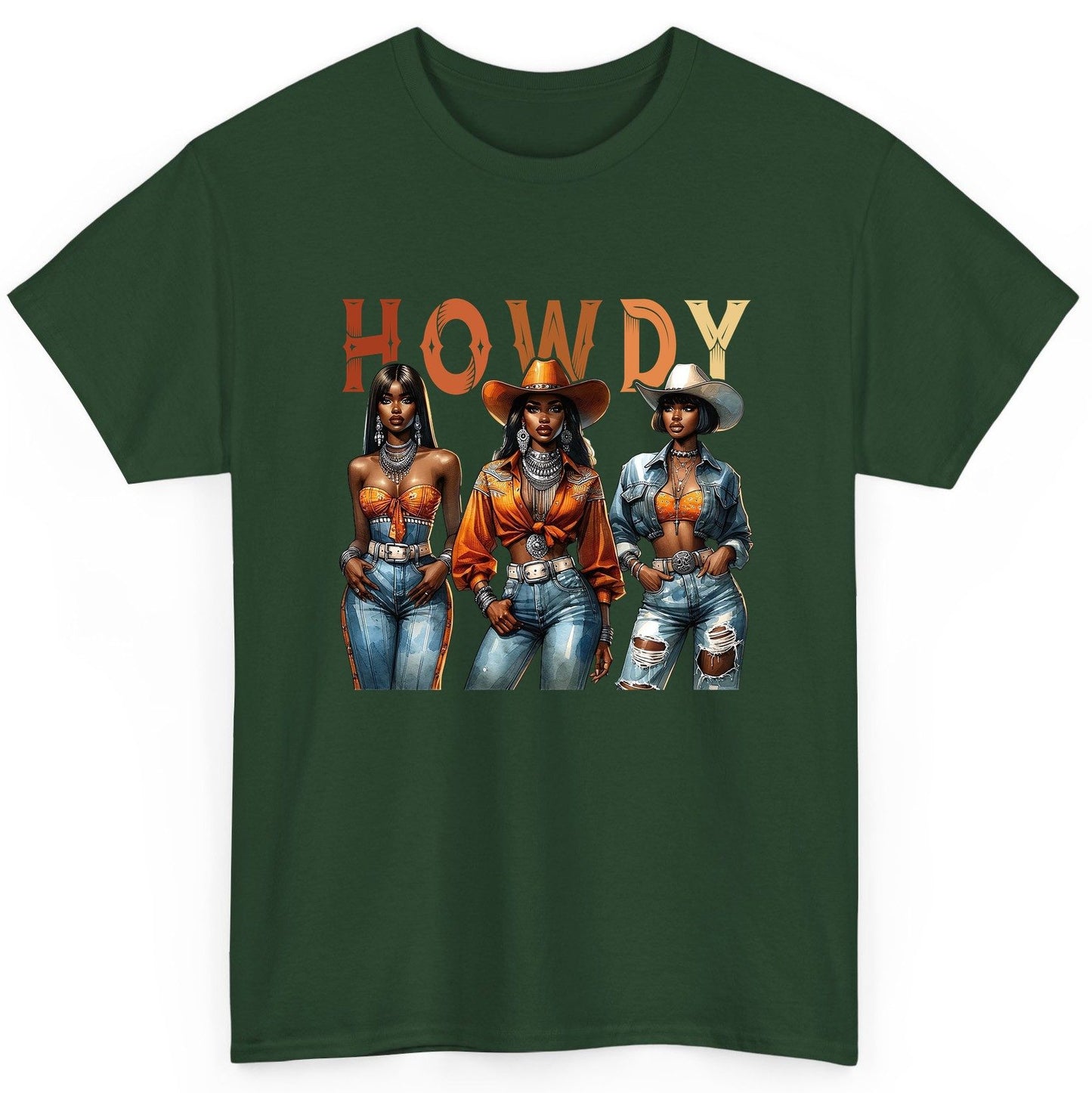 Howdy black cowgirls T-Shirt Forest Green product mockup