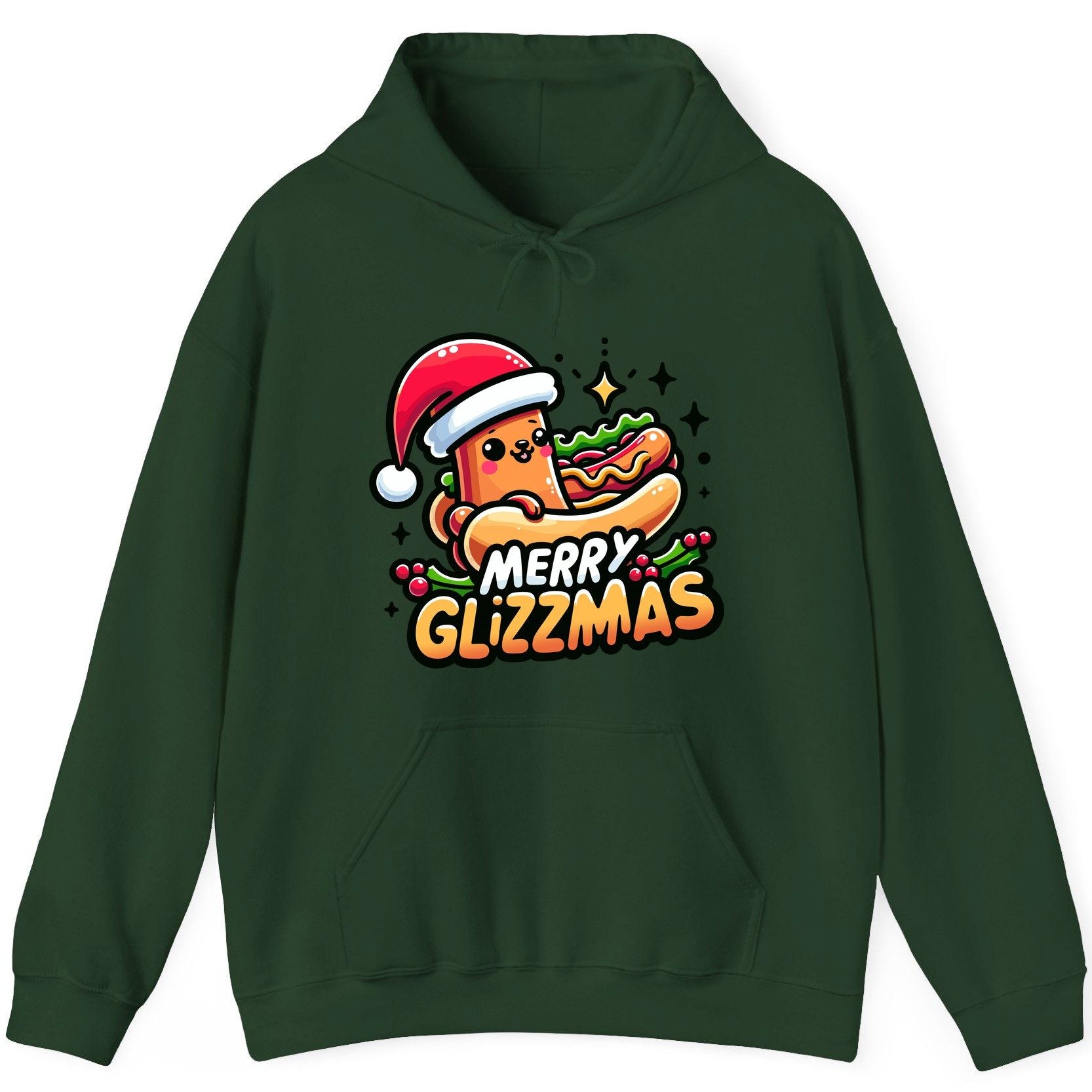 Merry Glizzmas hot dog Hoodie Forest Green product mockup