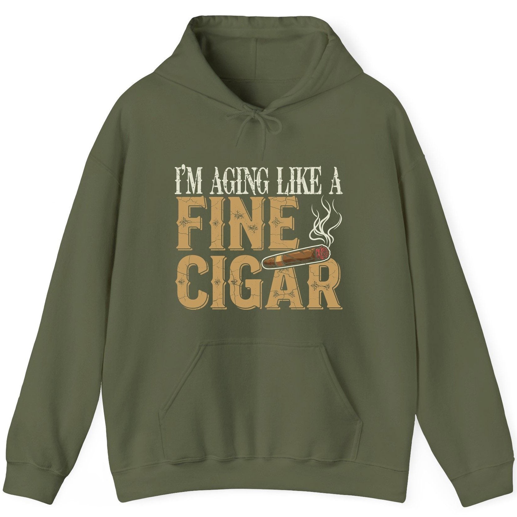 I'm Aging Like a Fine Cigar cigar smoking Hoodie Military Green product mockup