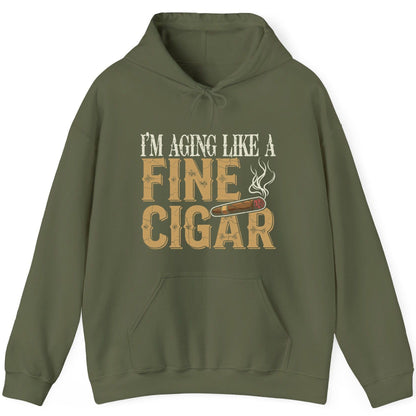 I'm Aging Like a Fine Cigar cigar smoking Hoodie Military Green product mockup