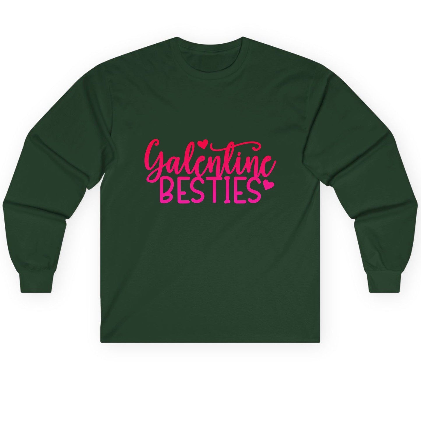 Galentine Besties galentine's day Long Sleeve Tee Forest Green product mockup