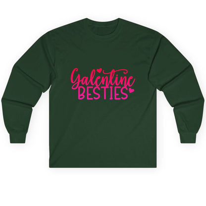 Galentine Besties galentine's day Long Sleeve Tee Forest Green product mockup