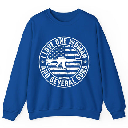 I LOVE ONE WOMAN AND Several GUNS Funny Gun Owners Sweatshirt - product mockup - Royal