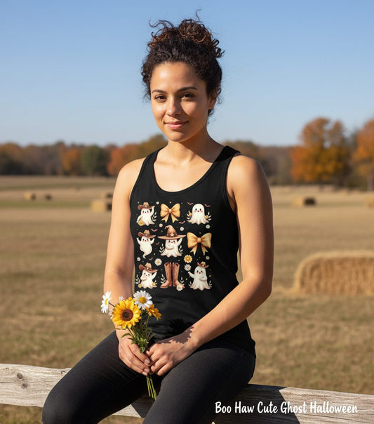Boo Haw Cute Ghost cute ghost Tank Top Black lifestyle mockup