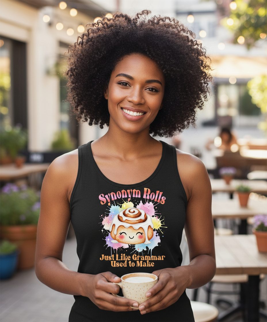 Synonym Rolls Just Like Grammar Used to Make grammar pun Tank Top Black lifestyle mockup