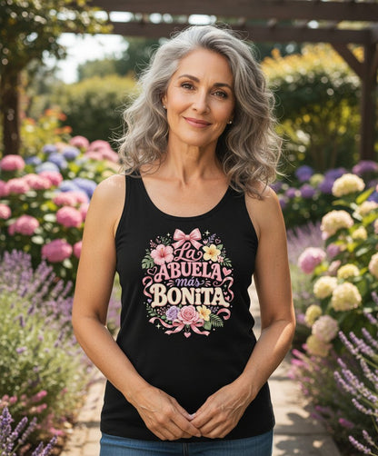 La ABUELA Más BONITA Grandma Tank Top - lifestyle model mockup - Black
