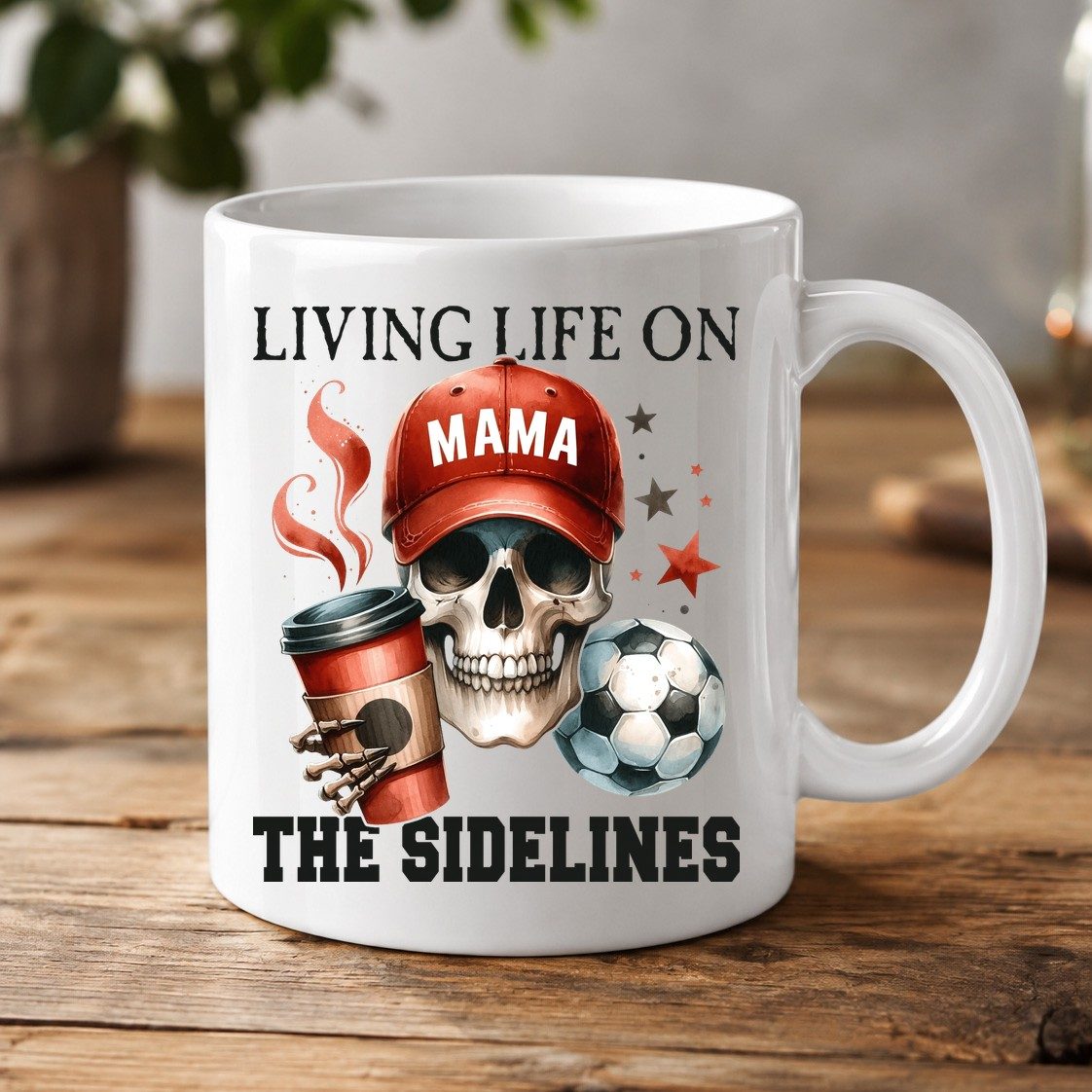 Mama Living Life on the Sidelines soccer mom White Mug White product mockup