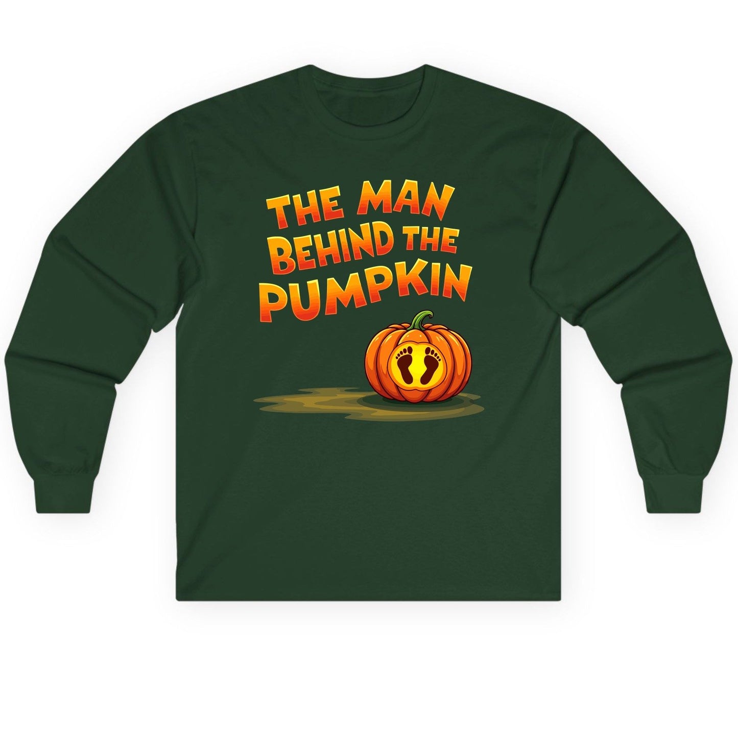The Man Behind the Pumpkin pregnancy announcement Long Sleeve Tee Forest Green product mockup