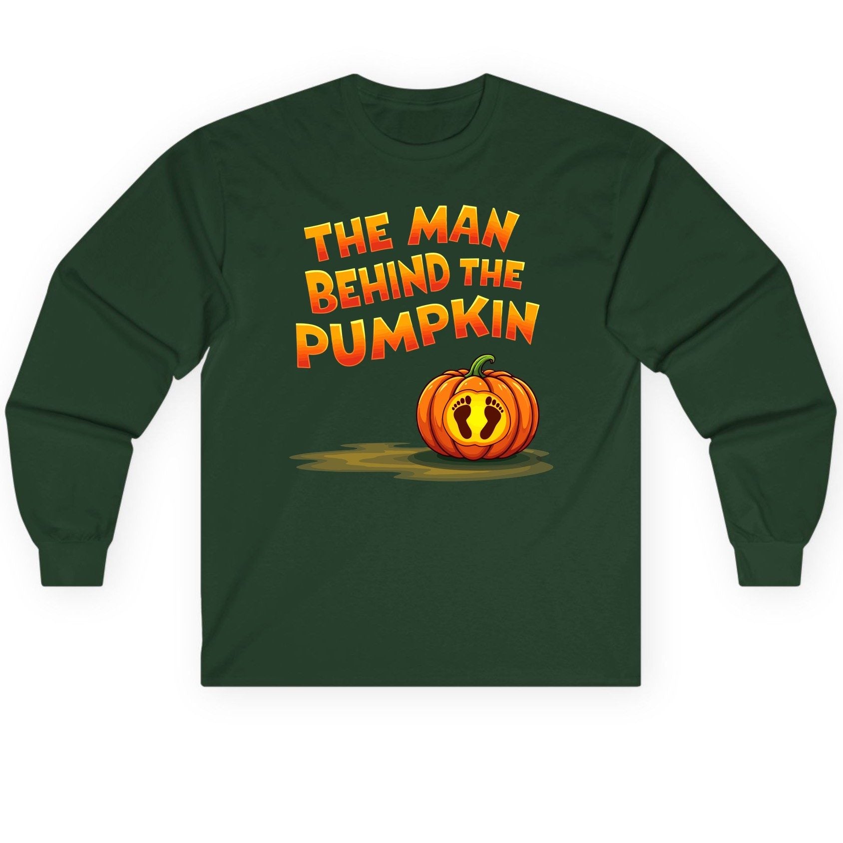 The Man Behind the Pumpkin pregnancy announcement Long Sleeve Tee Forest Green product mockup