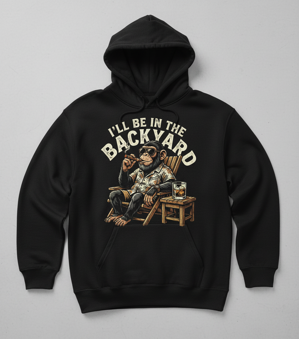 I'll Be In The Backyard Relaxing Chimp with Cigar Hoodie - Black