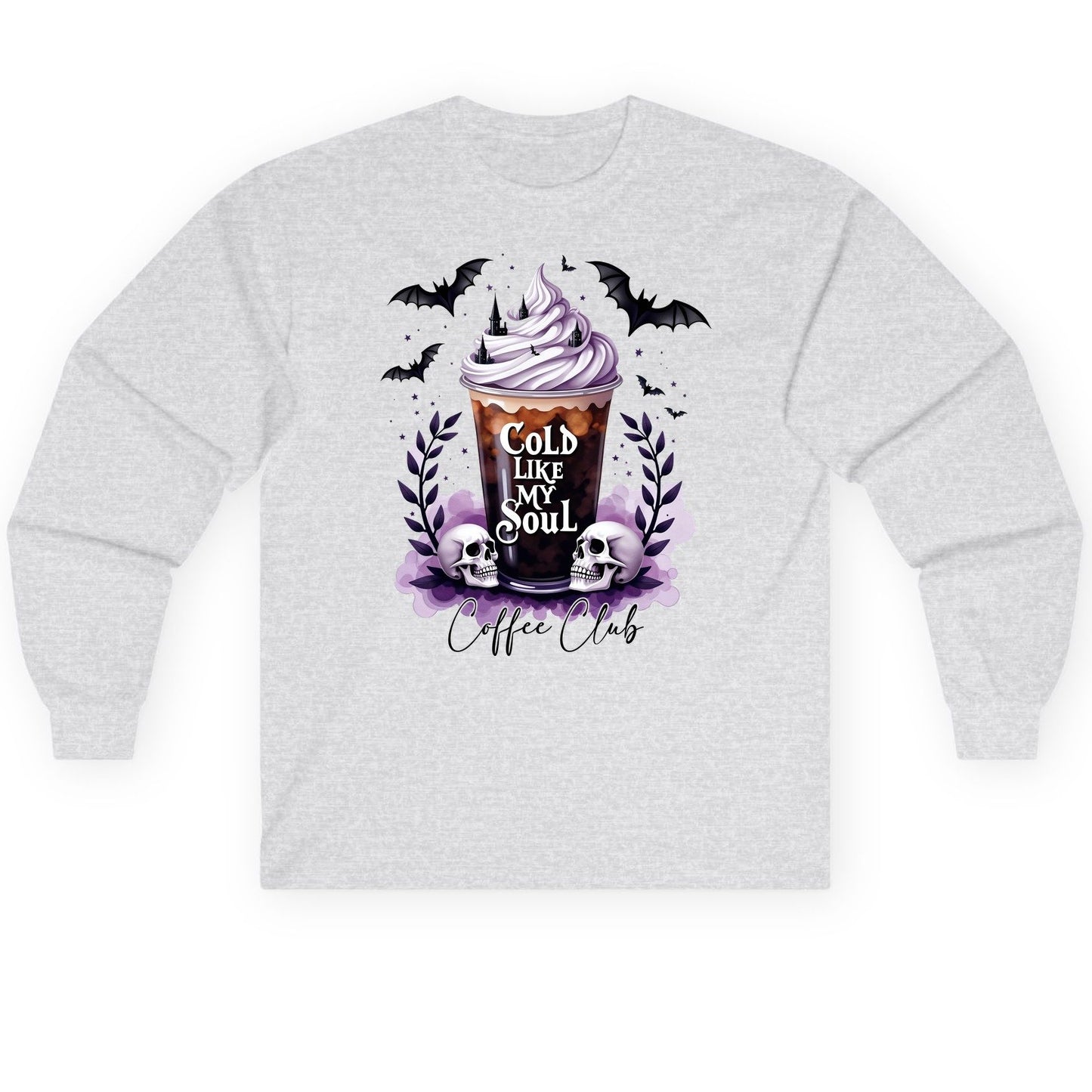 Cold Like My Soul gothic iced coffee Long Sleeve Tee Ash product mockup