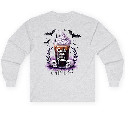 Cold Like My Soul gothic iced coffee Long Sleeve Tee Ash product mockup