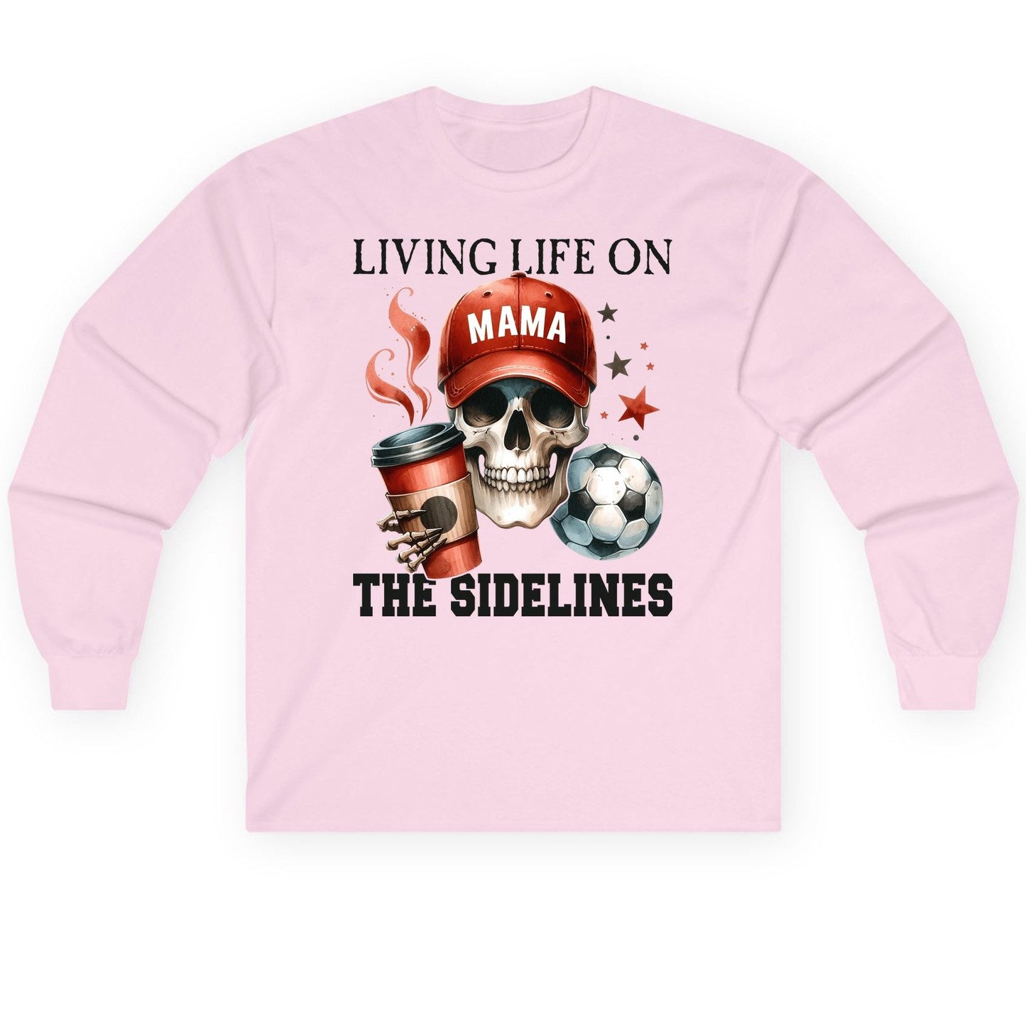 Mama Living Life on the Sidelines soccer mom Long Sleeve Tee Light Pink product mockup
