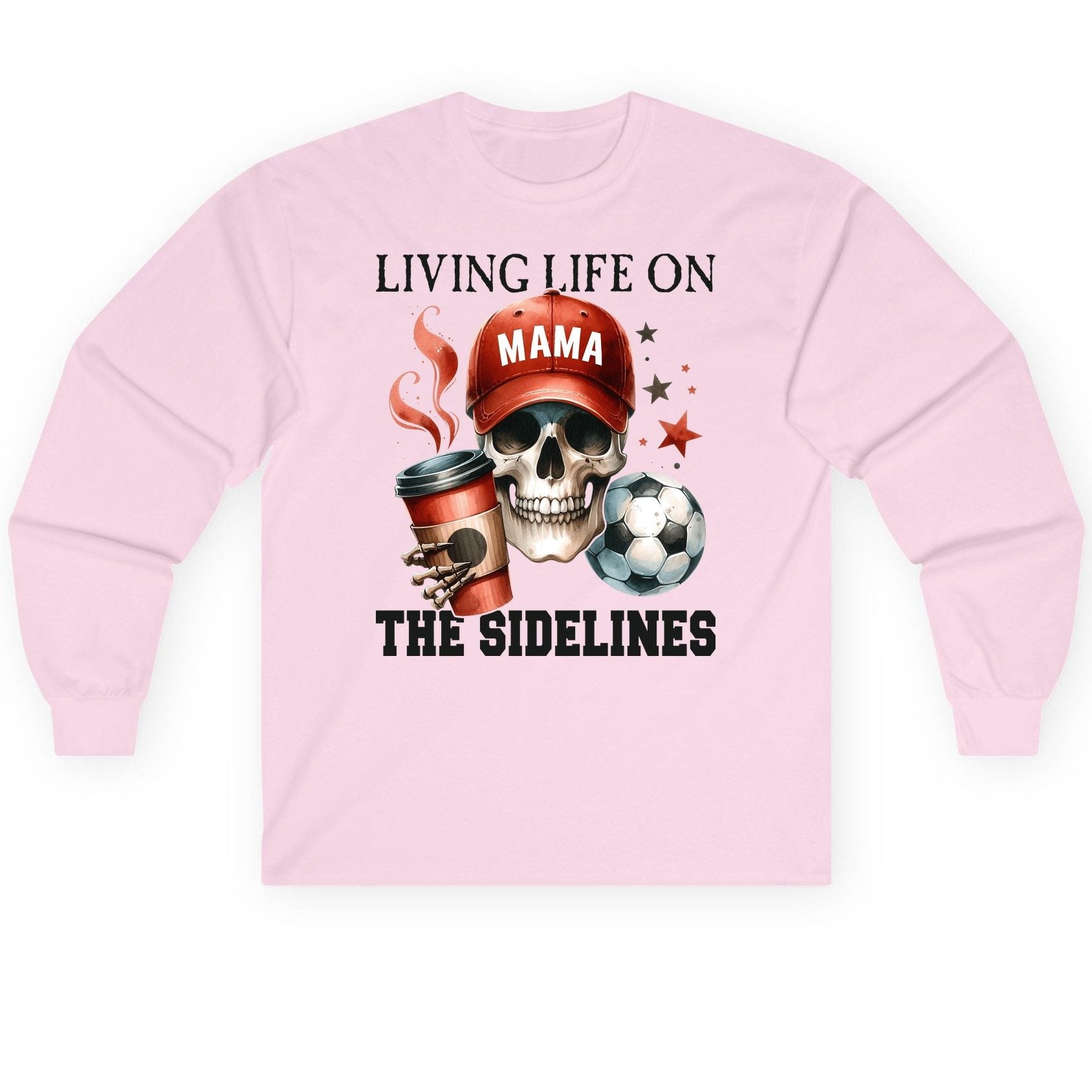 Mama Living Life on the Sidelines soccer mom Long Sleeve Tee Light Pink product mockup