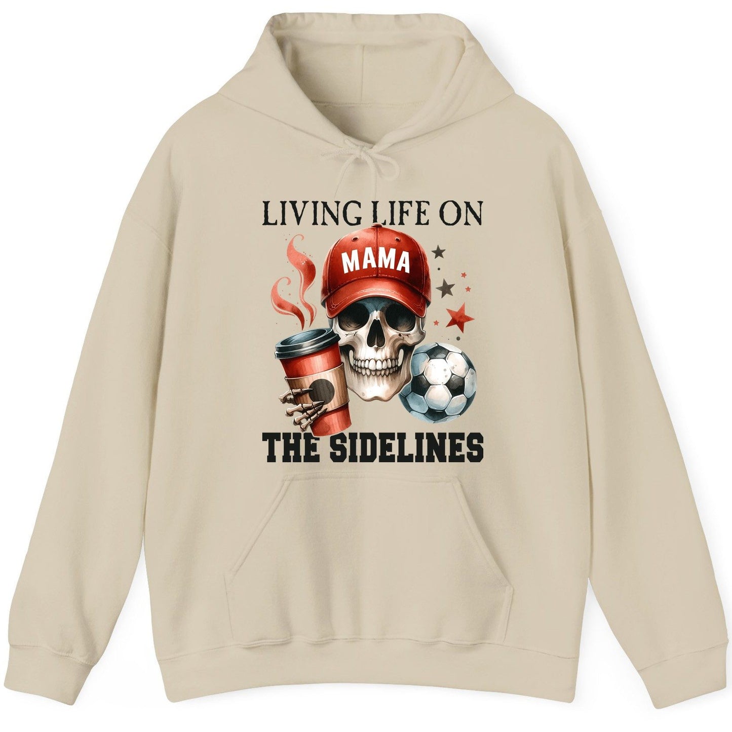 Mama Living Life on the Sidelines soccer mom Hoodie Sand product mockup