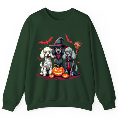 Spooky Poodle Trio Halloween dogs Sweatshirt Forest Green product mockup