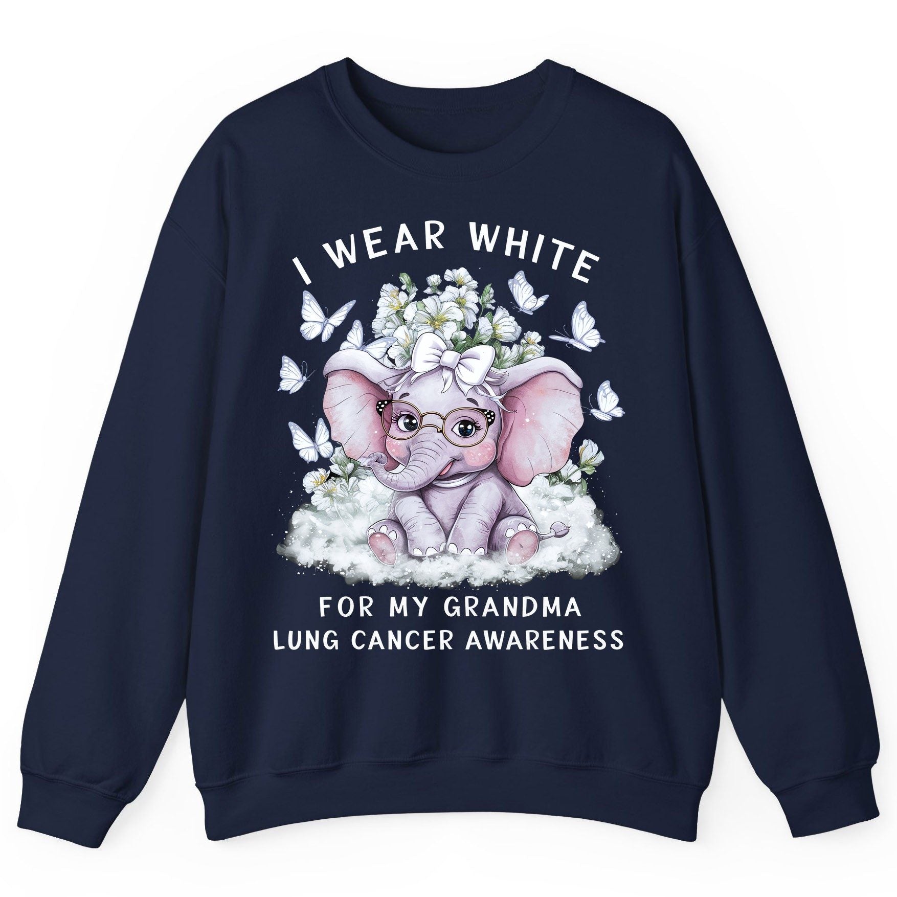 I Wear White for My Grandma Lung Cancer Awareness lung cancer awareness Sweatshirt Navy product mockup