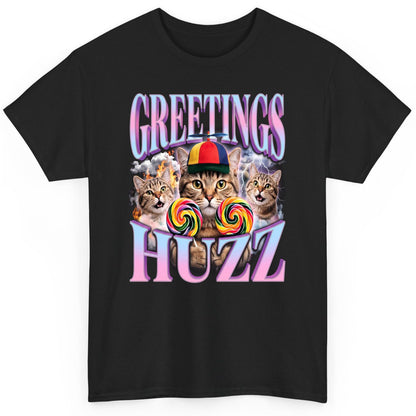 Greetings Huzz Funny Cats T-Shirt - product mockup - Black