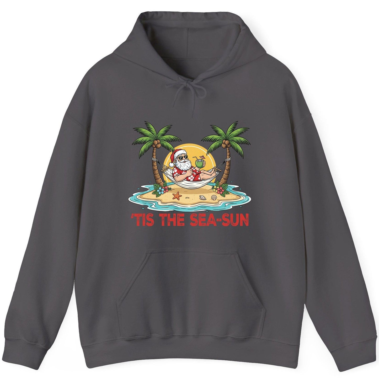 'Tis the Sea-Sun santa claus on a tropical vacation Hoodie Charcoal product mockup