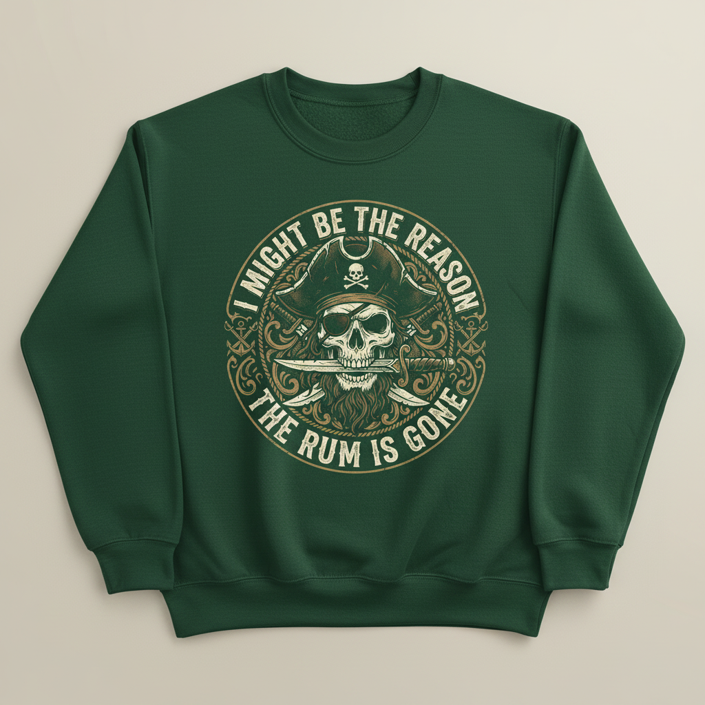 I Might Be The Reason The Rum Is Gone Pirate Skull Sweatshirt - Forest Green