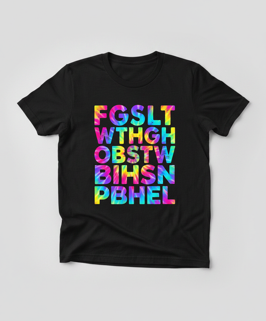 Colorful Tie-Dye Block Letters T-Shirt - Black