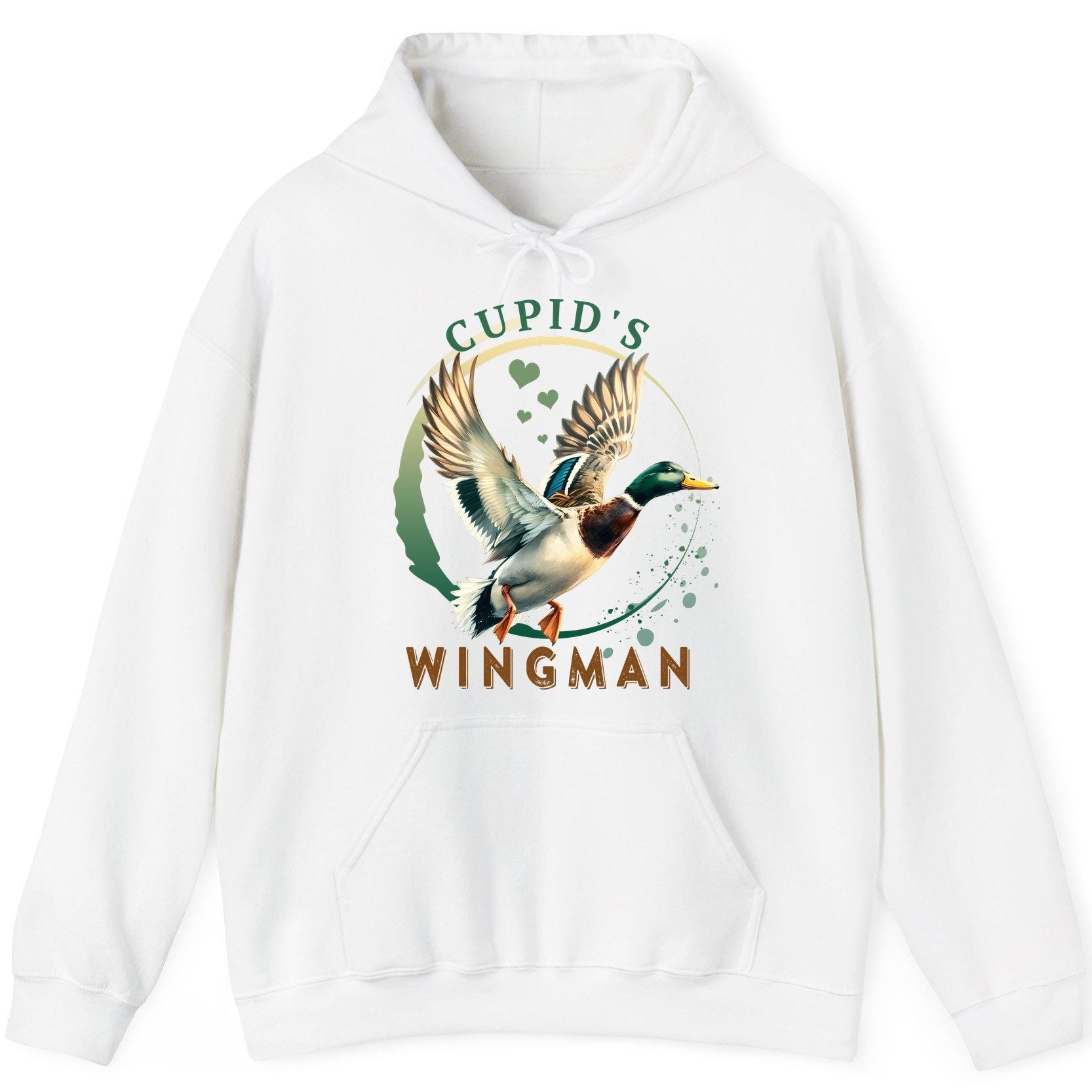 Cupid's Wingman mallard duck Hoodie White product mockup