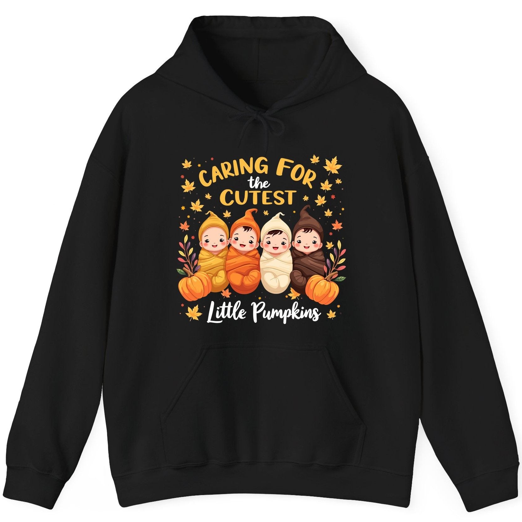 Caring for the Cutest Little Pumpkins swaddled babies Hoodie Black product mockup