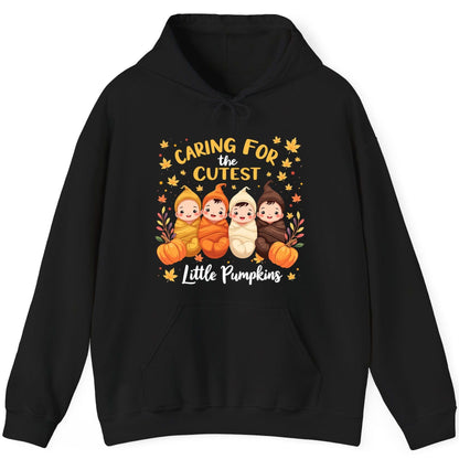 Caring for the Cutest Little Pumpkins swaddled babies Hoodie Black product mockup
