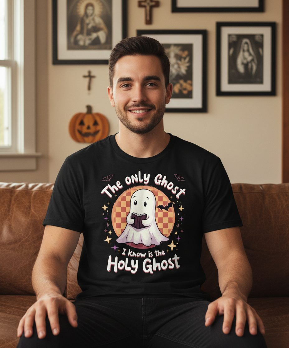The Only Ghost I Know Is the Holy Ghost christian Halloween T-Shirt Black lifestyle mockup