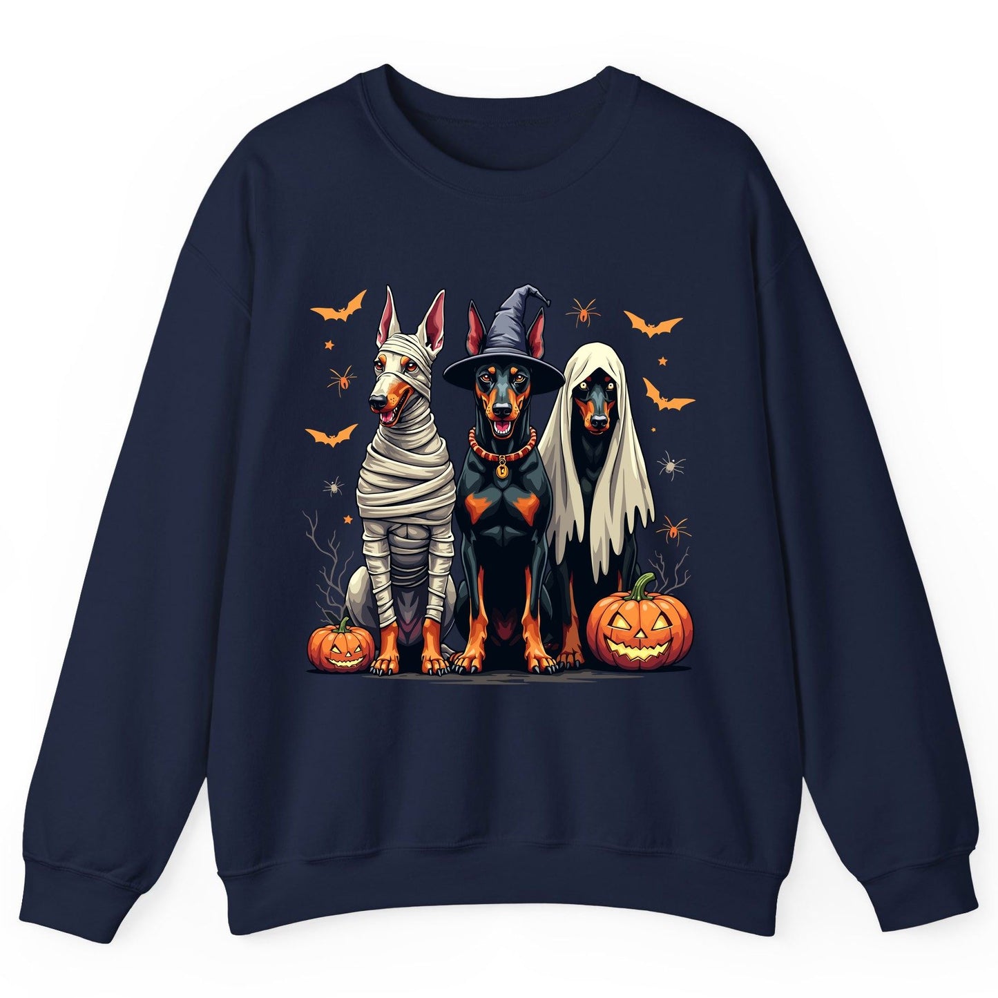 Halloween Doberman Trio doberman pinscher Sweatshirt Navy product mockup
