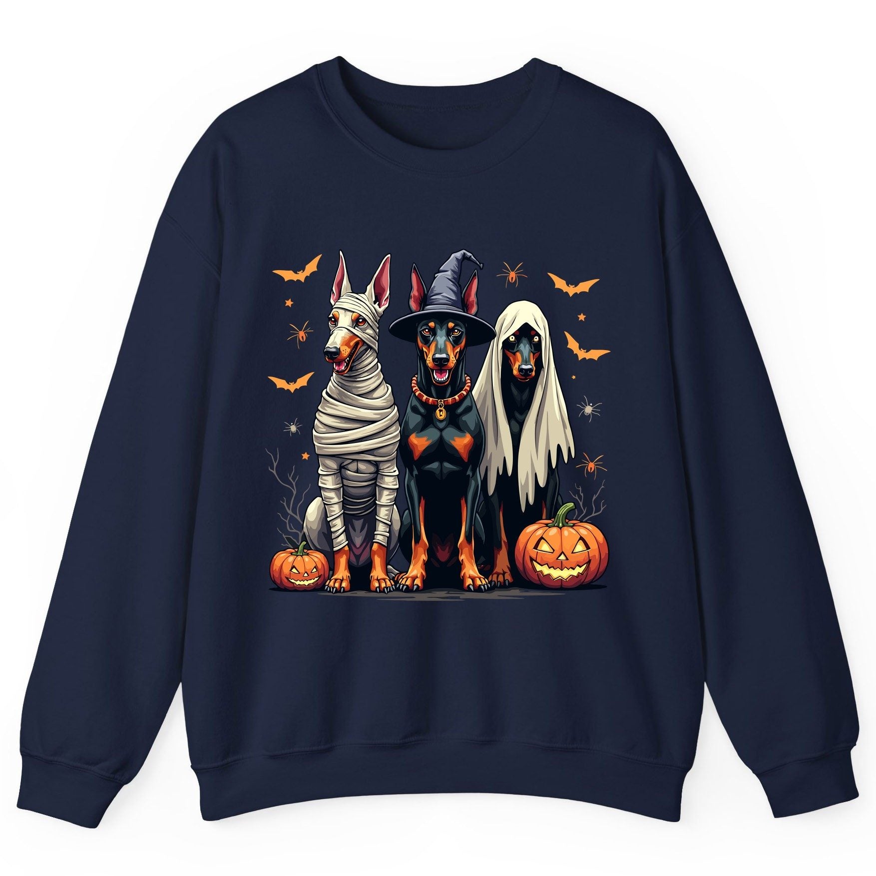 Halloween Doberman Trio doberman pinscher Sweatshirt Navy product mockup