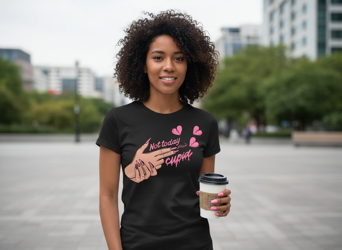 Not Today Cupid anti-Valentine's Day T-Shirt Black lifestyle mockup