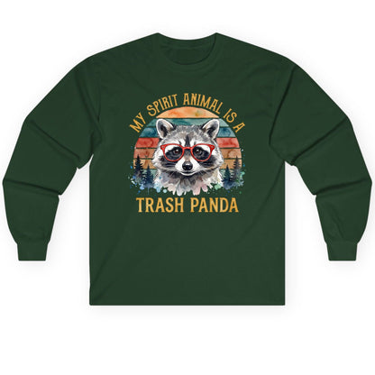 My Spirit Animal Is a Trash Panda raccoon Long Sleeve Tee Forest Green product mockup
