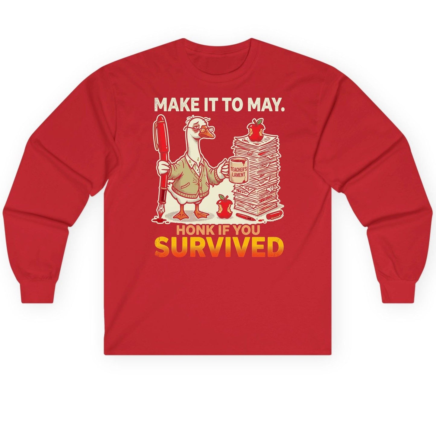 Make It to May Honk If You Survived Long Sleeve Tee - product mockup - Red