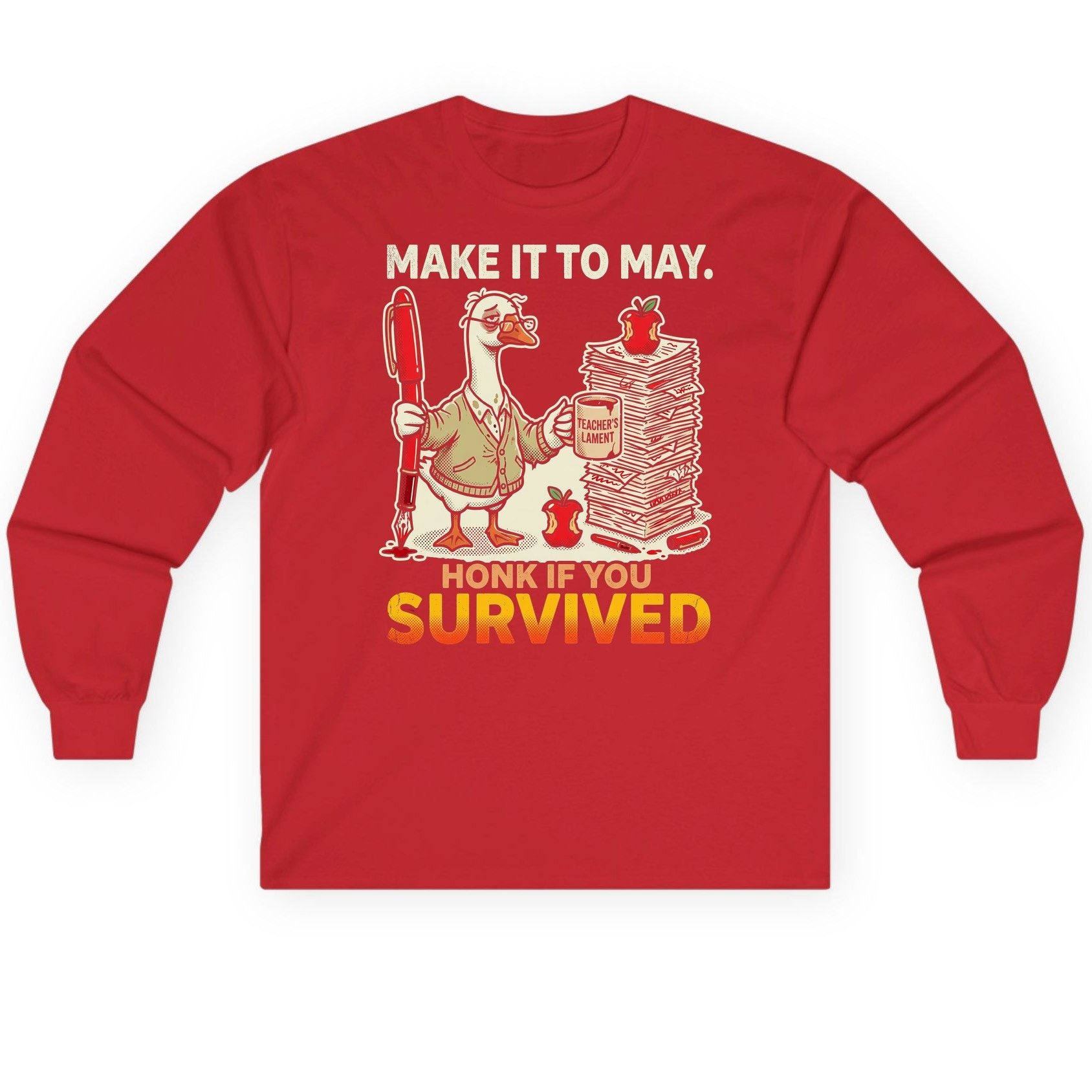 Make It to May Honk If You Survived Long Sleeve Tee - product mockup - Red