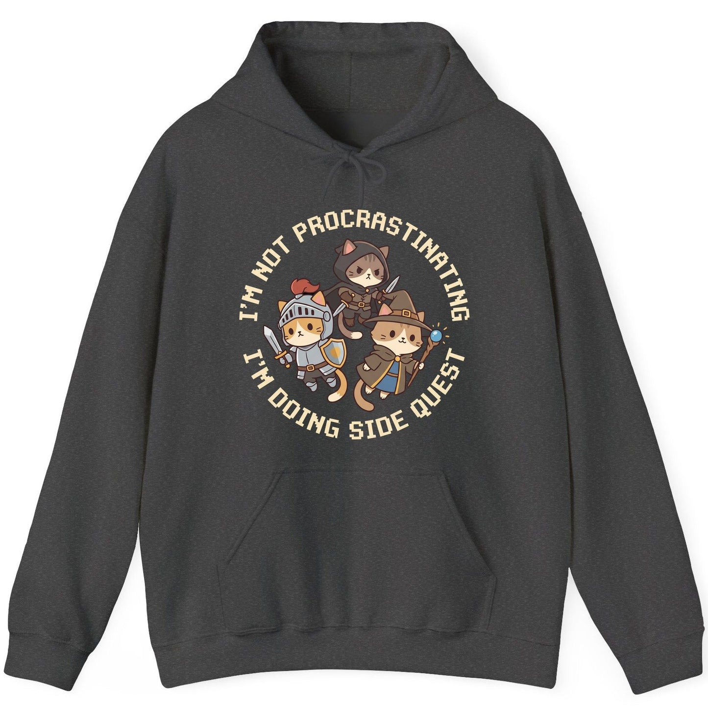 I'm Not Procrastinating I'm Doing Side Quest rpg cats Hoodie Dark Heather product mockup