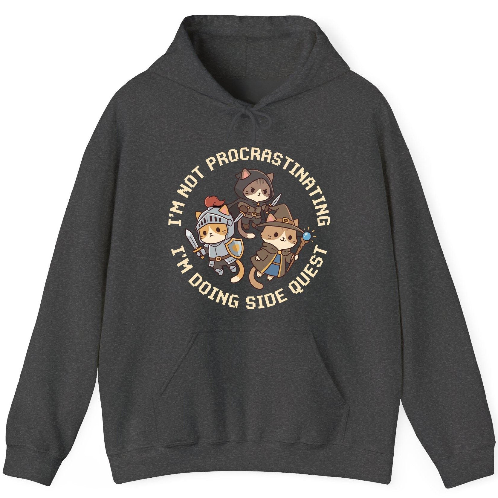 I'm Not Procrastinating I'm Doing Side Quest rpg cats Hoodie Dark Heather product mockup
