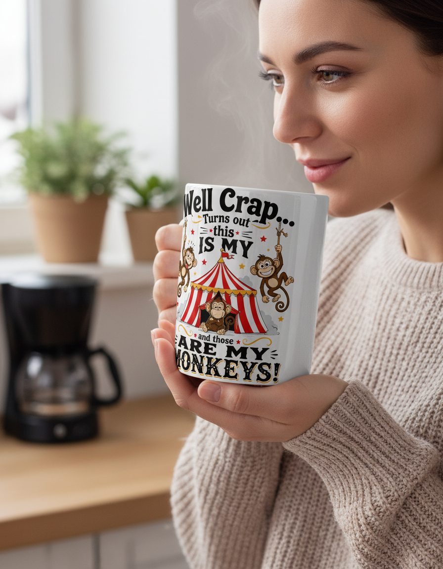 Turns Out This IS MY CIRCUS and Those ARE MY Monkeys White Mug - lifestyle model mockup - White