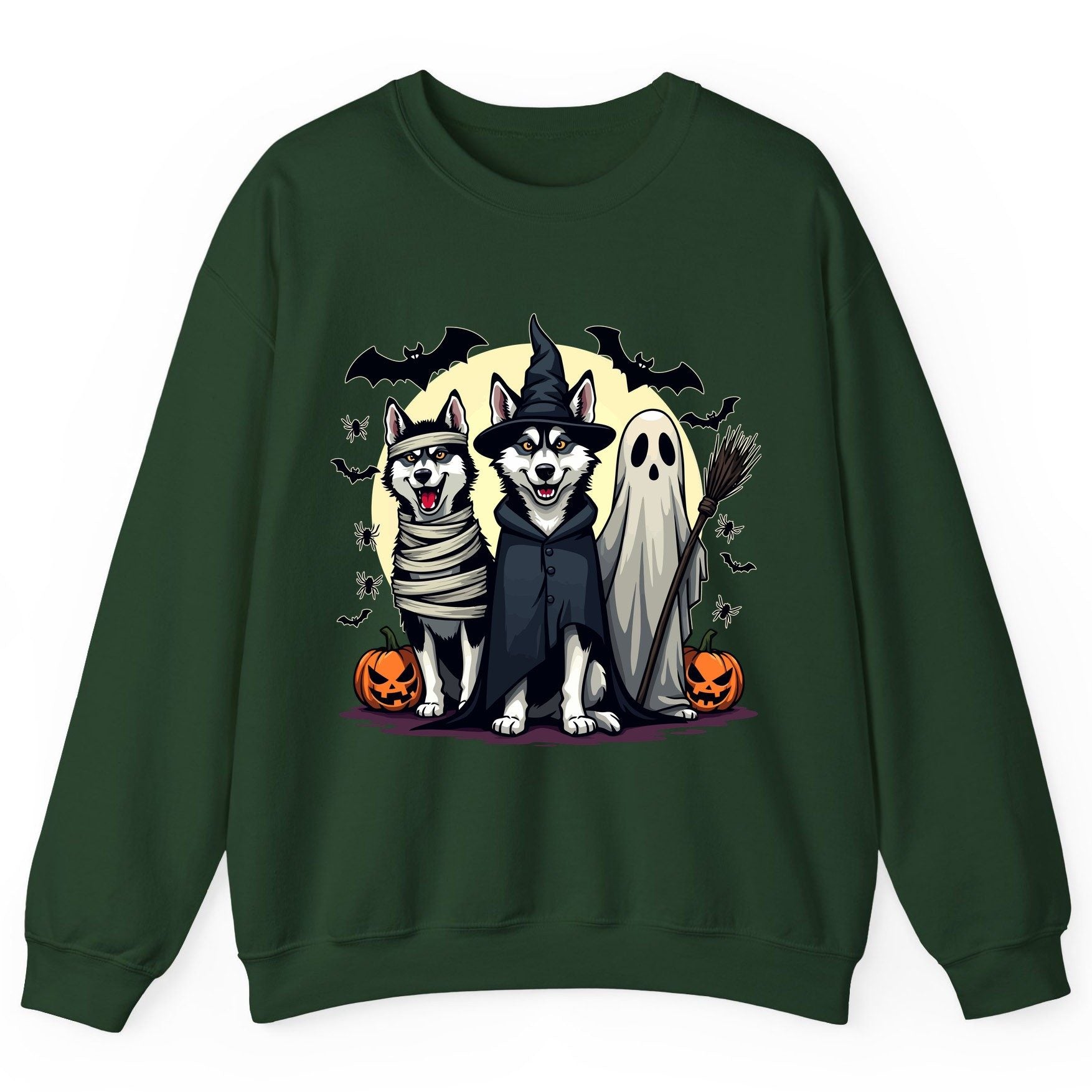 Halloween Huskies in Costumes Halloween huskies Sweatshirt Forest Green product mockup