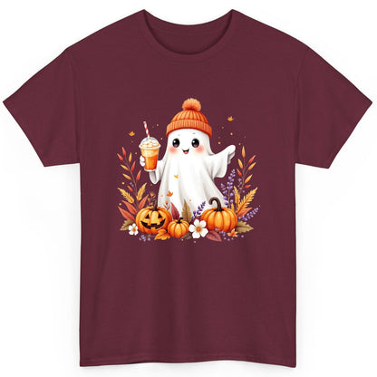 Cute Ghost Pumpkin Spice Latte cute Halloween ghost T-Shirt Maroon product mockup